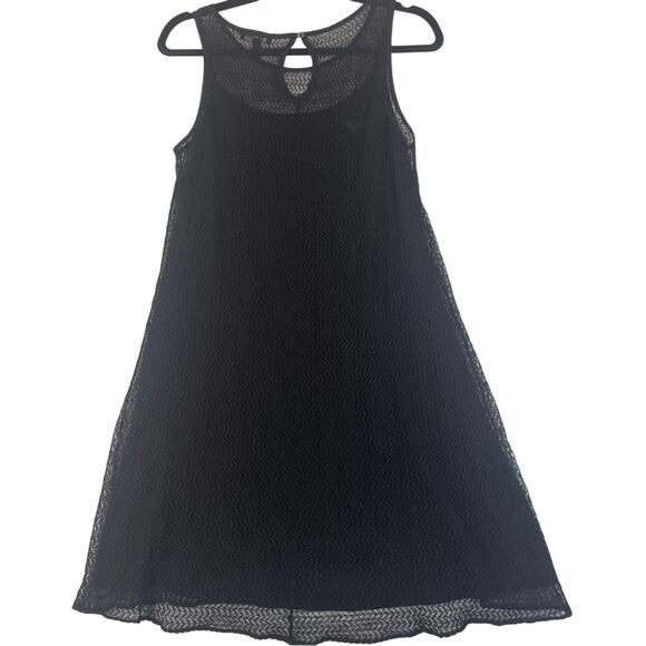 Eileen Fisher Herringbone Open Knit Lace Tank Dress Size Small Sheer Black - Picture 5 of 11